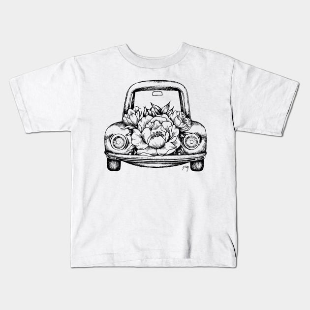 Floral Vintage Car I Kids T-Shirt by Akbaly